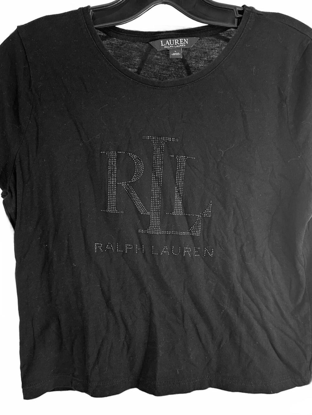 Lauren Ralph Lauren Women's Black Crop-top With Sequin Graphic - Large